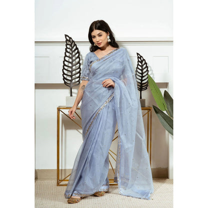 Ruhm Blue Bliss Saree with Stitched Blouse