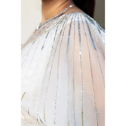 Ruhm Opulent Ivory Pearl Silk Organza Saree with Stitched Blouse