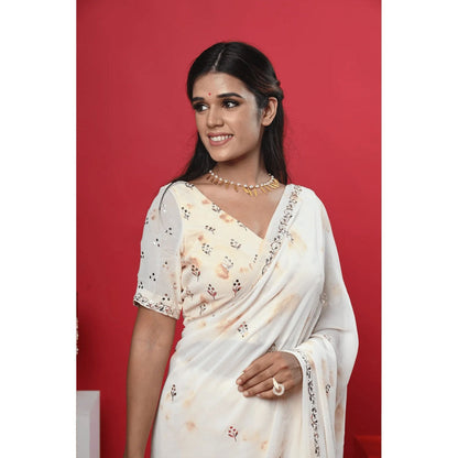Ruhm Off White Eclectic Pearl Drapes with Stitched Blouse