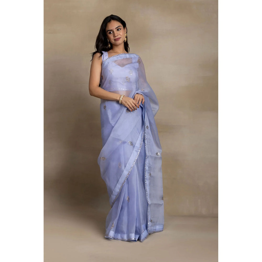 Ruhm Blue Bliss Silk Organza Saree with Stitched Blouse