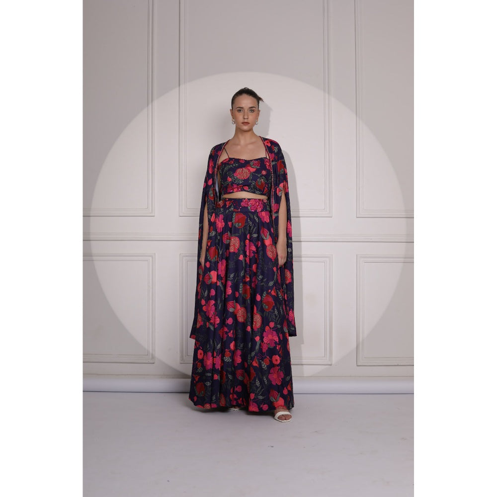 Ruhm Multi-Colour Women Blouse with Lehenga and Cape (Set of 3)
