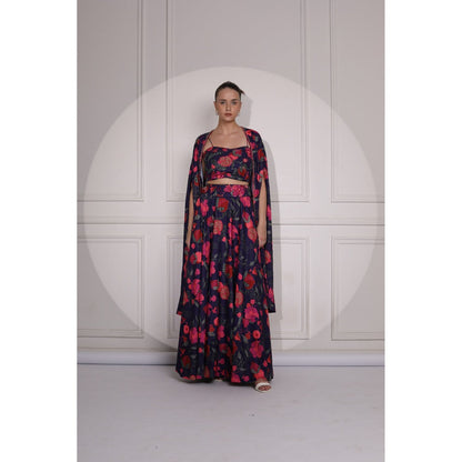Ruhm Multi-Colour Women Blouse with Lehenga and Cape (Set of 3)