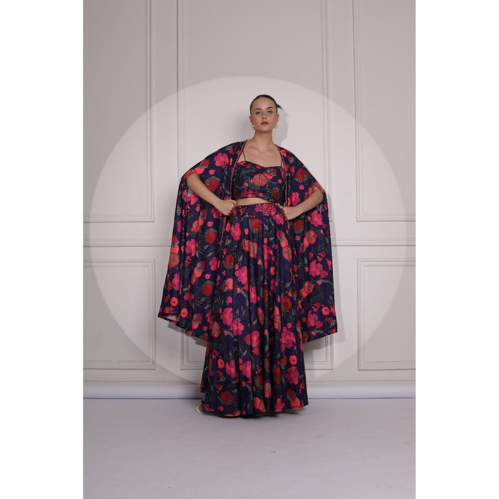 Ruhm Multi-Colour Women Blouse with Lehenga and Cape (Set of 3)