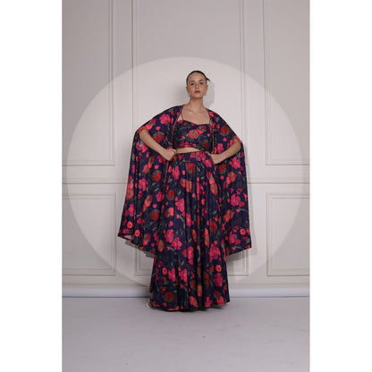 Ruhm Multi-Colour Women Blouse with Lehenga and Cape (Set of 3)
