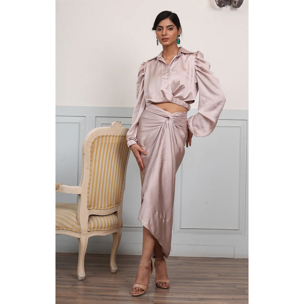 Ruhm Exquisite Dust Pink Satin Dress with Handwork