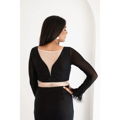 Ruhm Black Alamelu Gown with Cutouts and Feathers