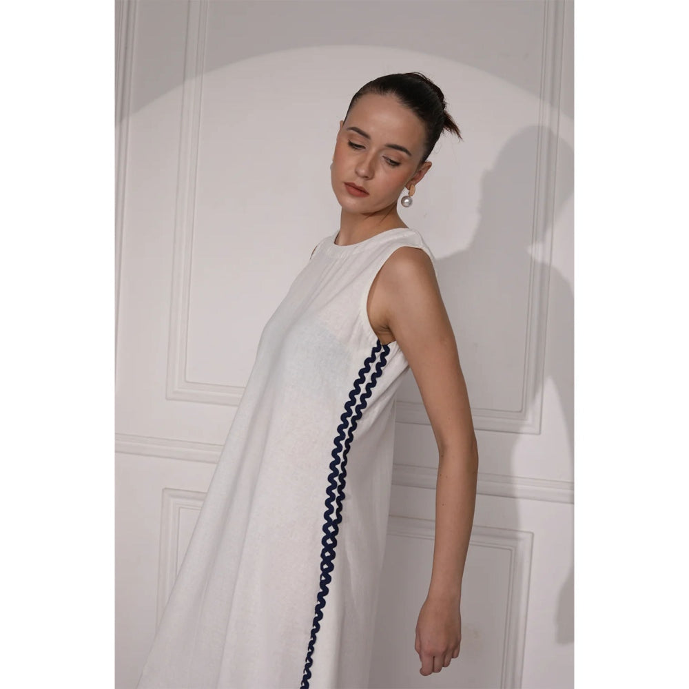 Ruhm Timeless Ivory Khadi Midi Dress with Straps