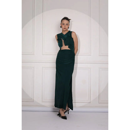 Ruhm Black Maxi Dress with Ruching and Cutouts