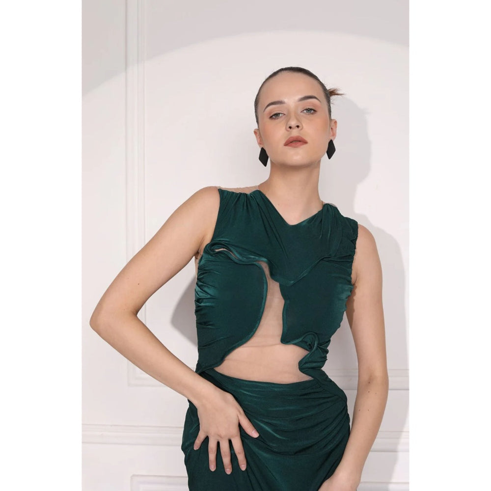 Ruhm Black Maxi Dress with Ruching and Cutouts