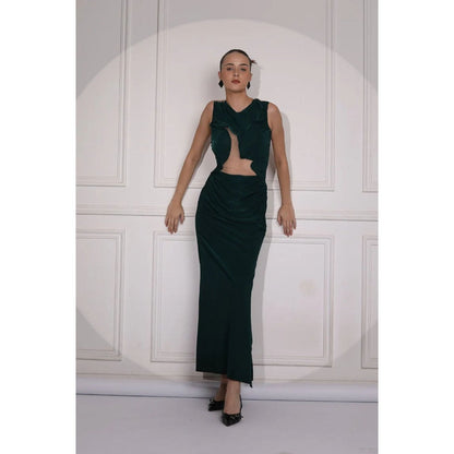 Ruhm Black Maxi Dress with Ruching and Cutouts