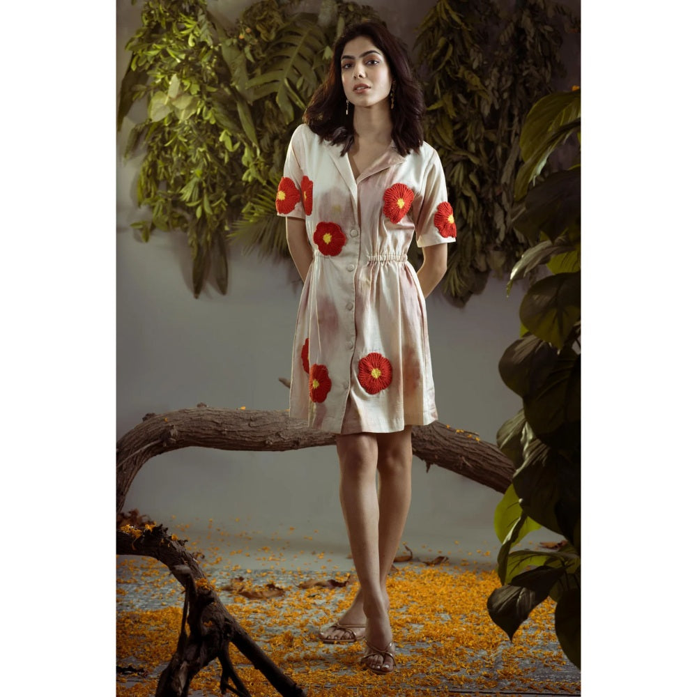 Ruhm Natural Elegance: Pure Cotton Silk Belted Dress
