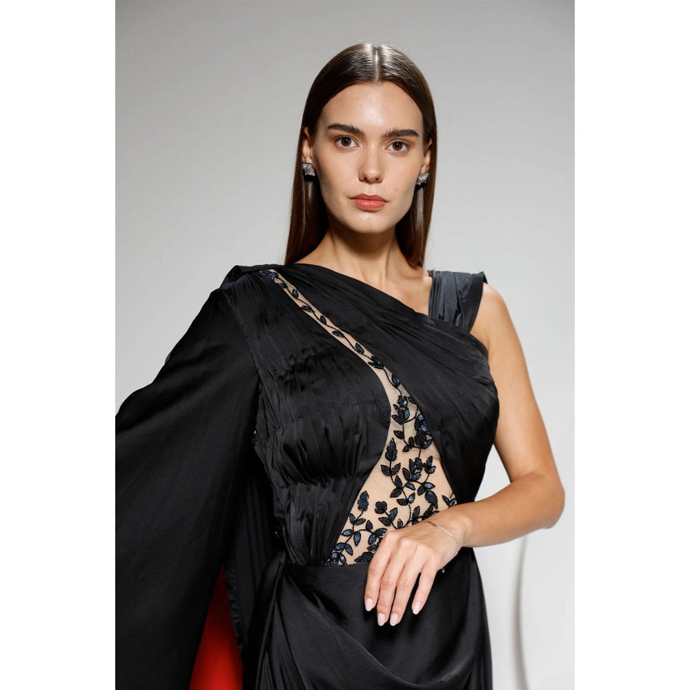 Ruhm Elegance Noir Satin Cocktail Dress