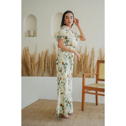 Ruhm White Tropical Bloom Co-Ord (Set of 2)