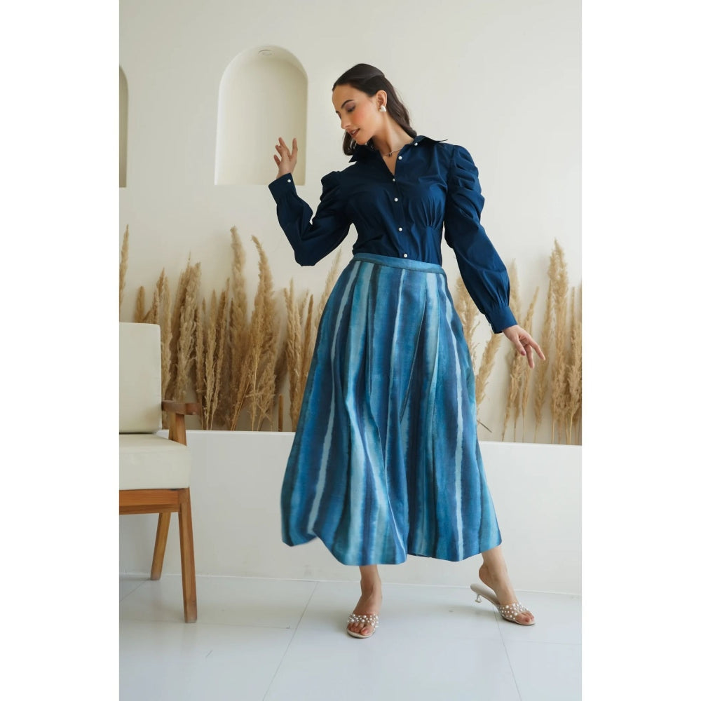 Ruhm Blue Ocean Ink Shirt with Skirt (Set of 2)