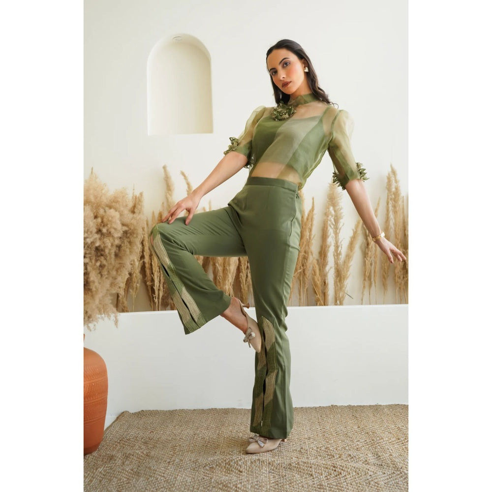Ruhm Olive Bloom Top with Inner and Pant (Set of 3)