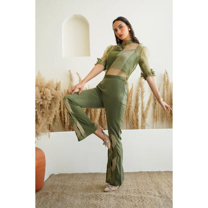 Ruhm Olive Bloom Top with Inner and Pant (Set of 3)