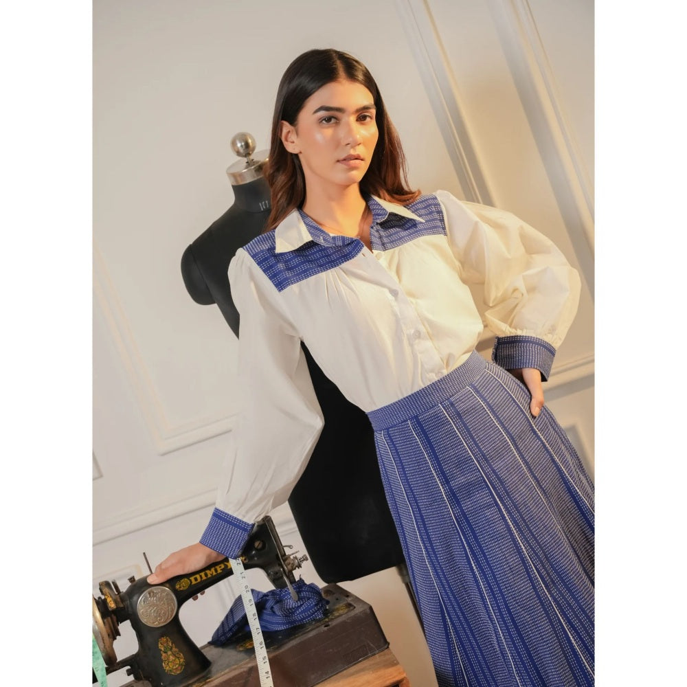 Ruhm White Indigo Flow Shirt with Skirt (Set of 2)