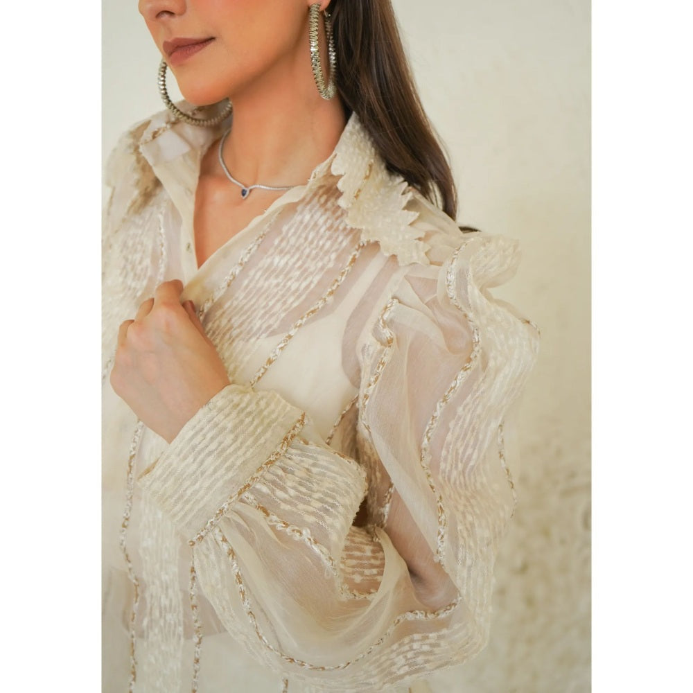 Ruhm Ivory Ruffle Glimmer Top