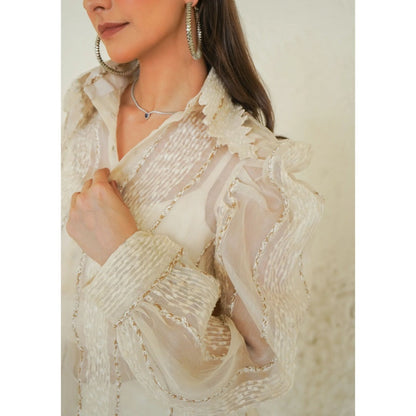 Ruhm Ivory Ruffle Glimmer Top