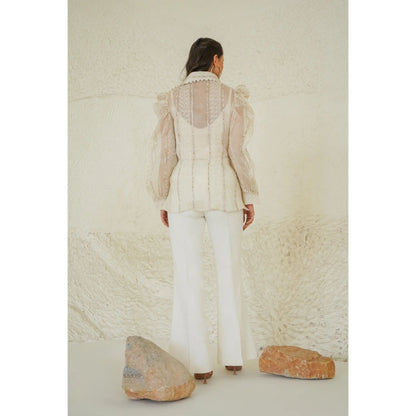 Ruhm Ivory Ruffle Glimmer Top