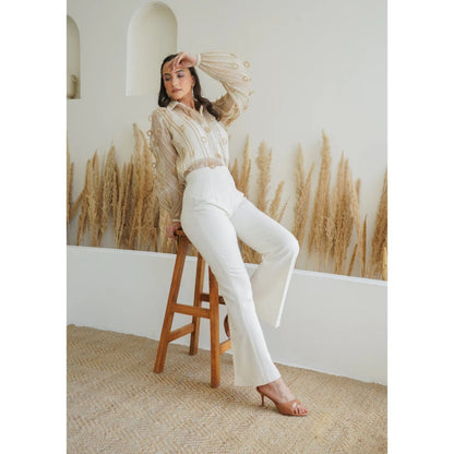 Ruhm Beige Subtle Thread Shirt
