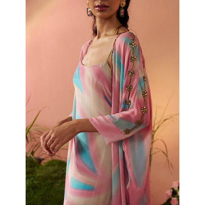 Rukinder Kumar Multi-Colour Dye-Print Cape with Dress (Set of 2)