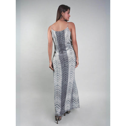 Rukinder Kumar Grey Shibori Cape with Knotted Dress (Set of 2)