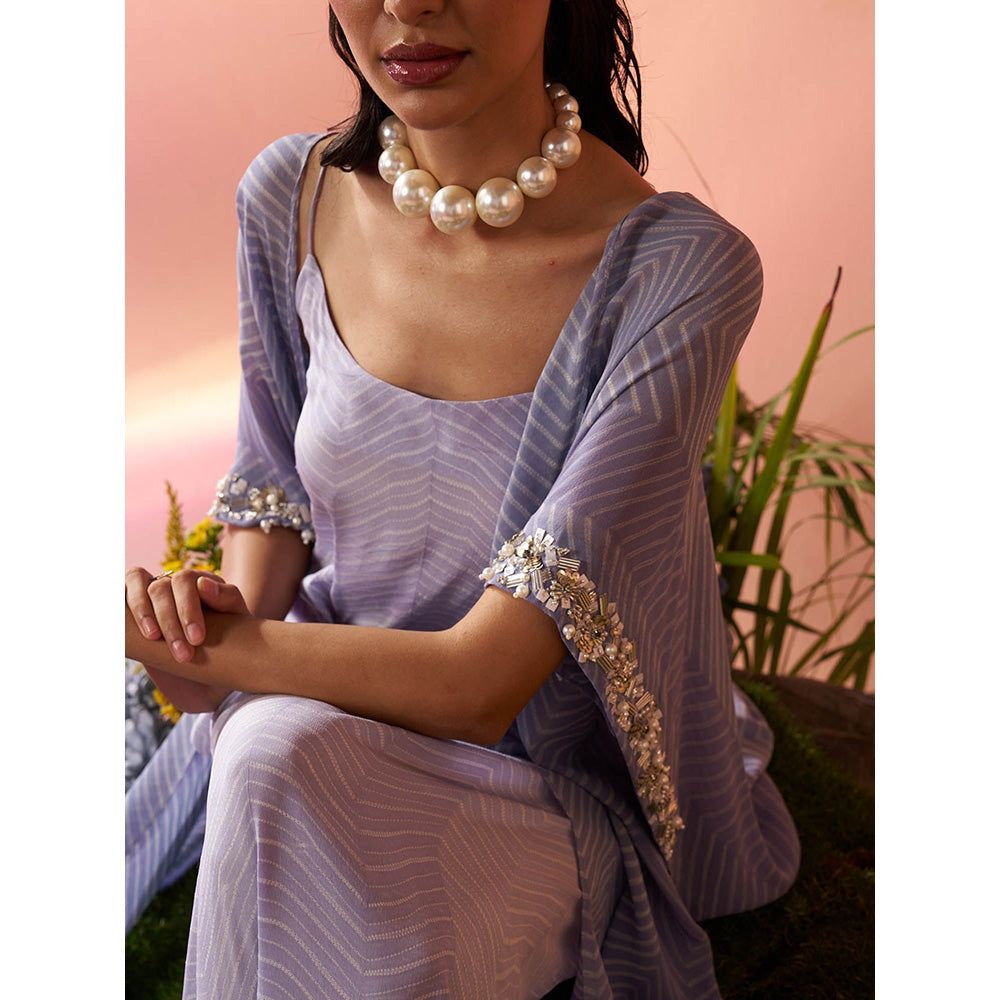 Rukinder Kumar Purple Shibori Cape with Knotted Dress (Set of 2)