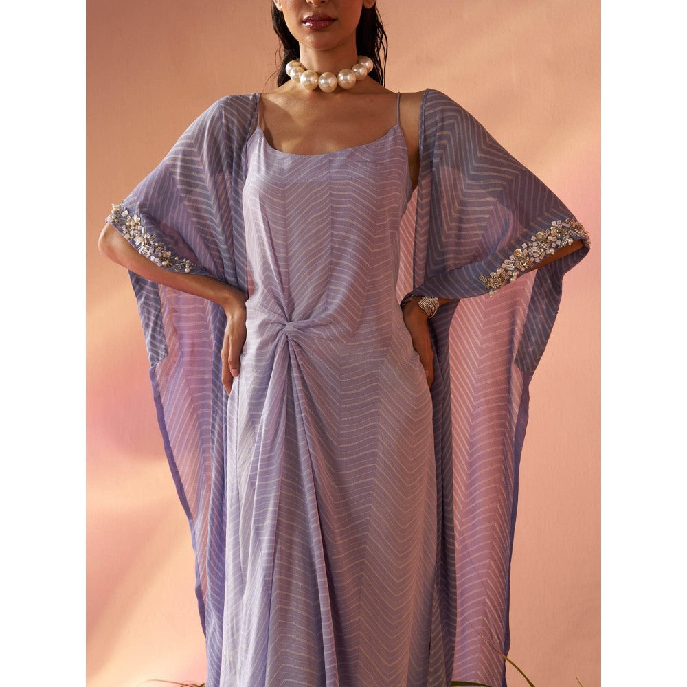 Rukinder Kumar Purple Shibori Cape with Knotted Dress (Set of 2)