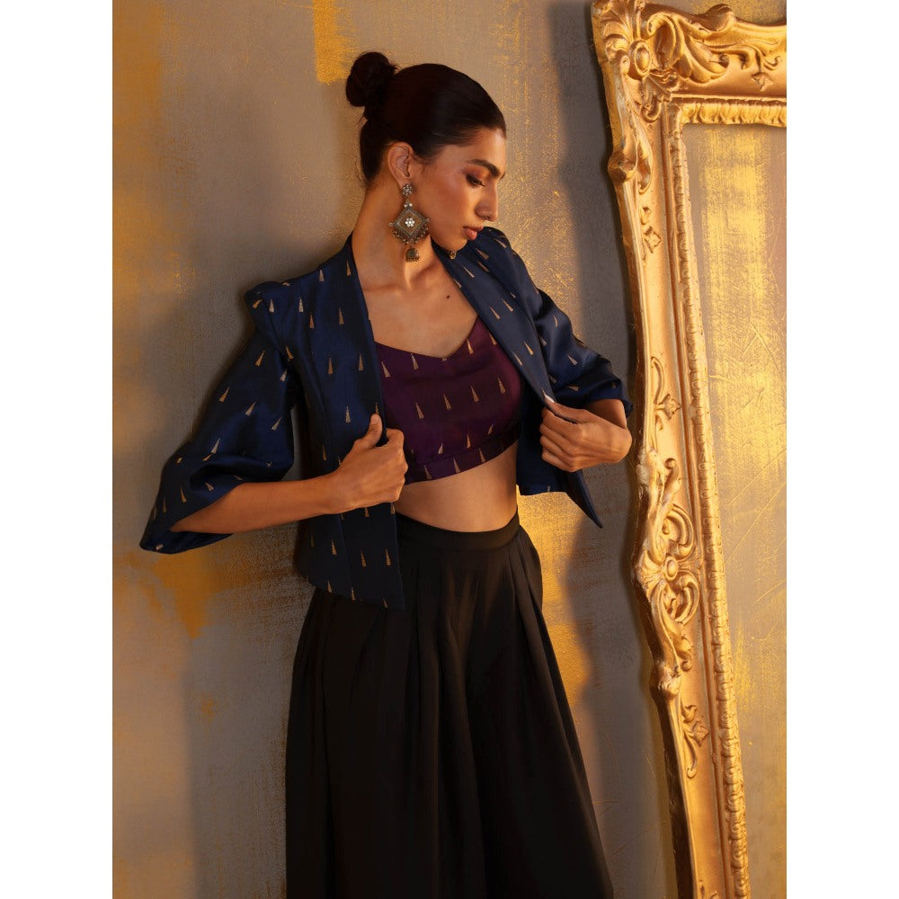Rukinder Kumar Blue Kanjivaram Co-Ord (Set of 3)