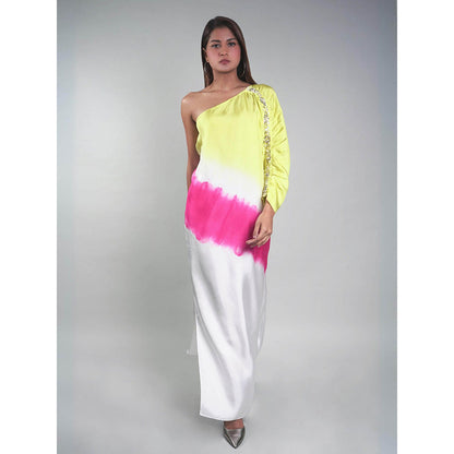 Rukinder Kumar Pink One Shoulder Ruched Dress