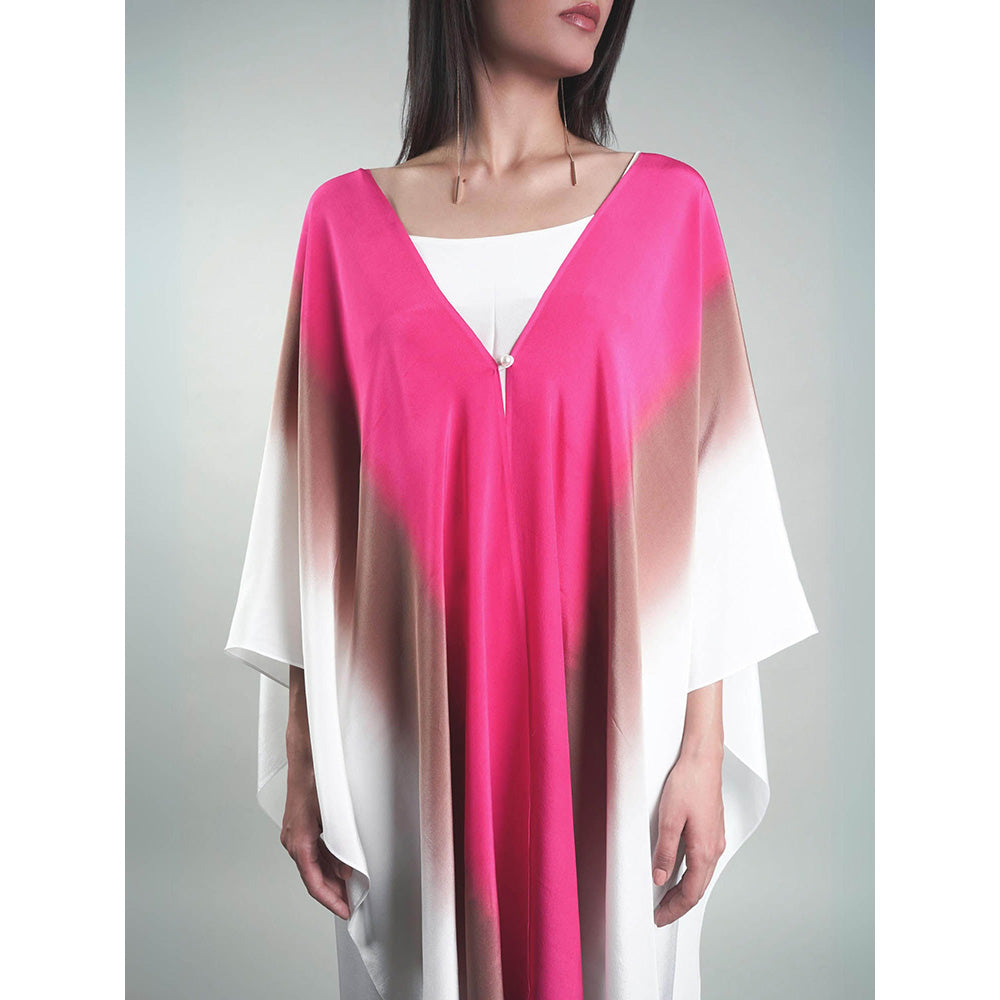 Rukinder Kumar Pink Ombre Crop Top with Cape and Beaded Pant (Set of 3)