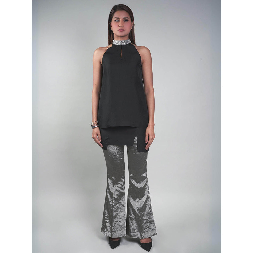 Rukinder Kumar Black Cut Away Top with Bootcut Pant (Set of 2)