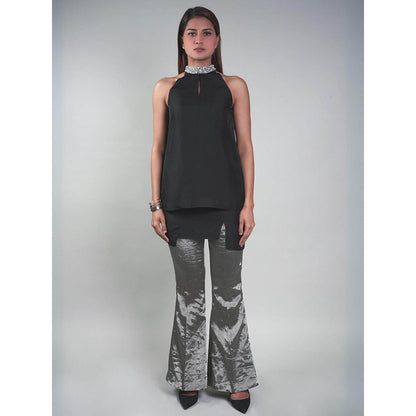 Rukinder Kumar Black Cut Away Top with Bootcut Pant (Set of 2)