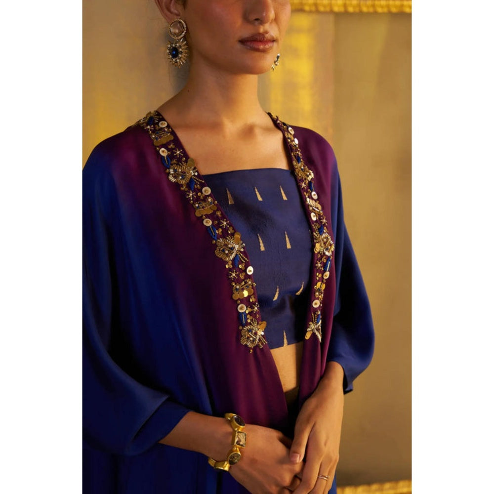 Rukinder Kumar Ombre Kanjivaram Bralette with Cape and Pant