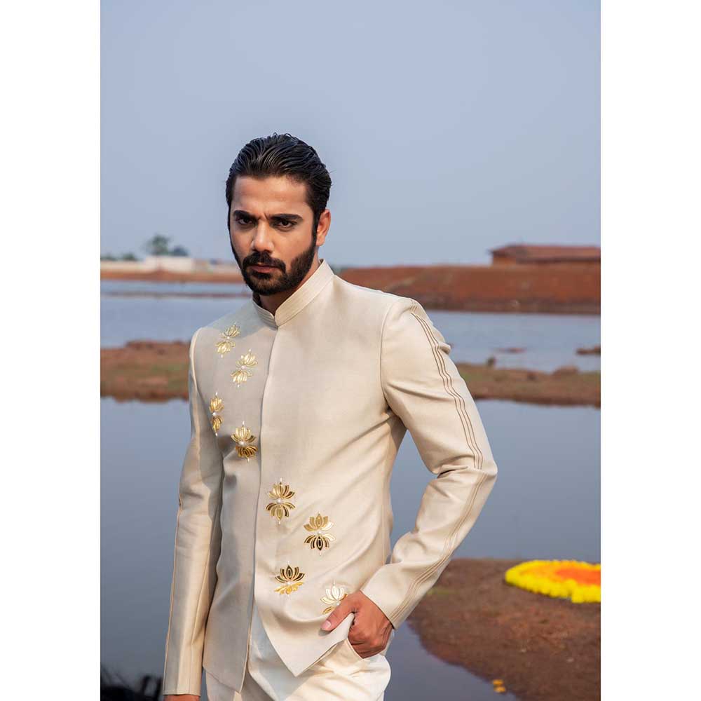 Runit Gupta Enchanted Lotus Jodhpuri Jacket and Pant (Set of 2)
