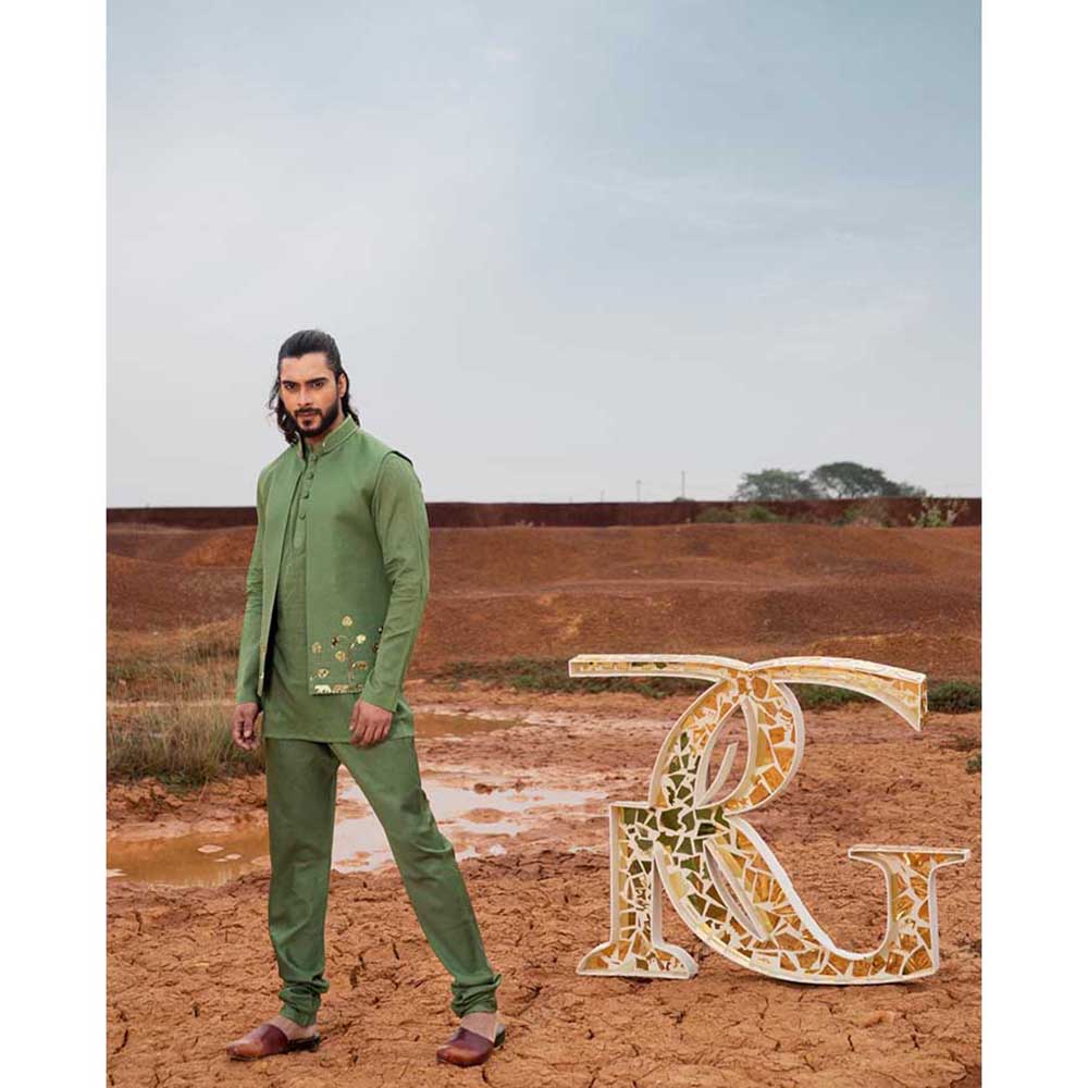 Runit Gupta Monstera Deep Green Bundi Jacket