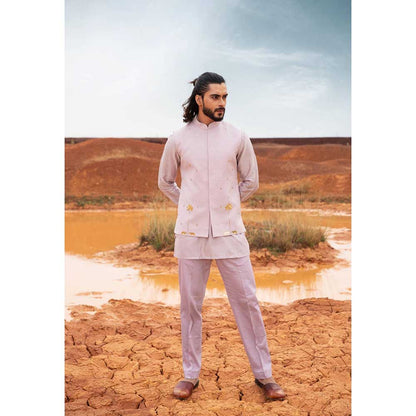 Runit Gupta Periwinkle Tiger Bundi Jacket with Kurta and Pant (Set of 3)