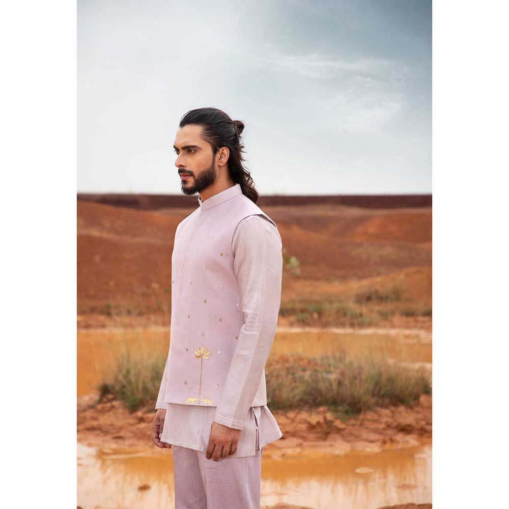 Runit Gupta Periwinkle Tiger Bundi Jacket with Kurta and Pant (Set of 3)