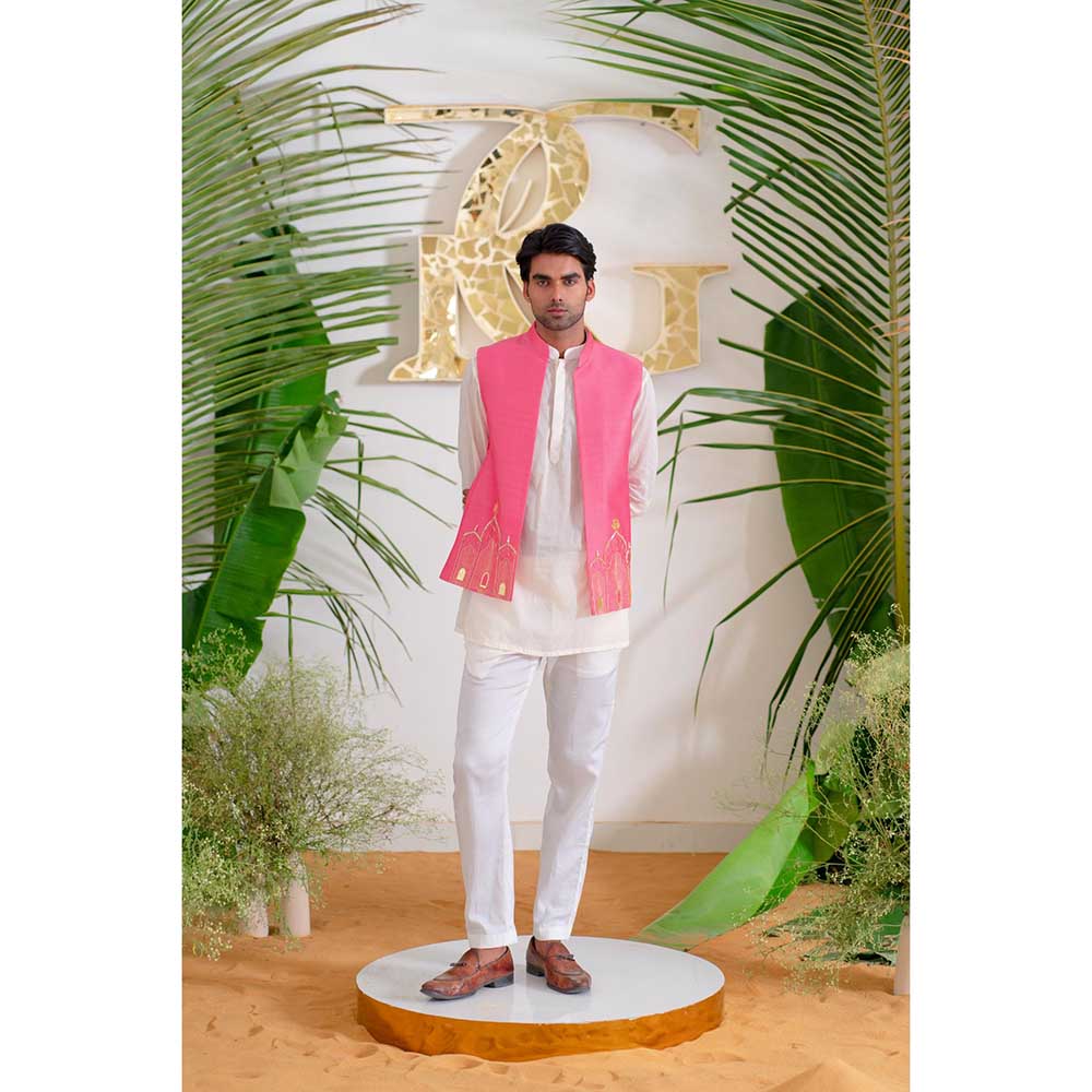 Runit Gupta Pink Arch Bundi Jacket with Kurta and Pant (Set of 3)