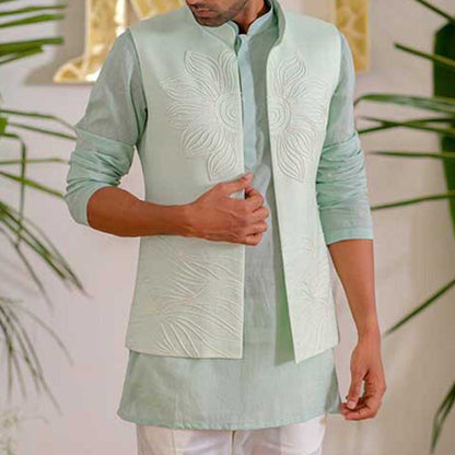 Runit Gupta Blue Bloom Bundi Jacket