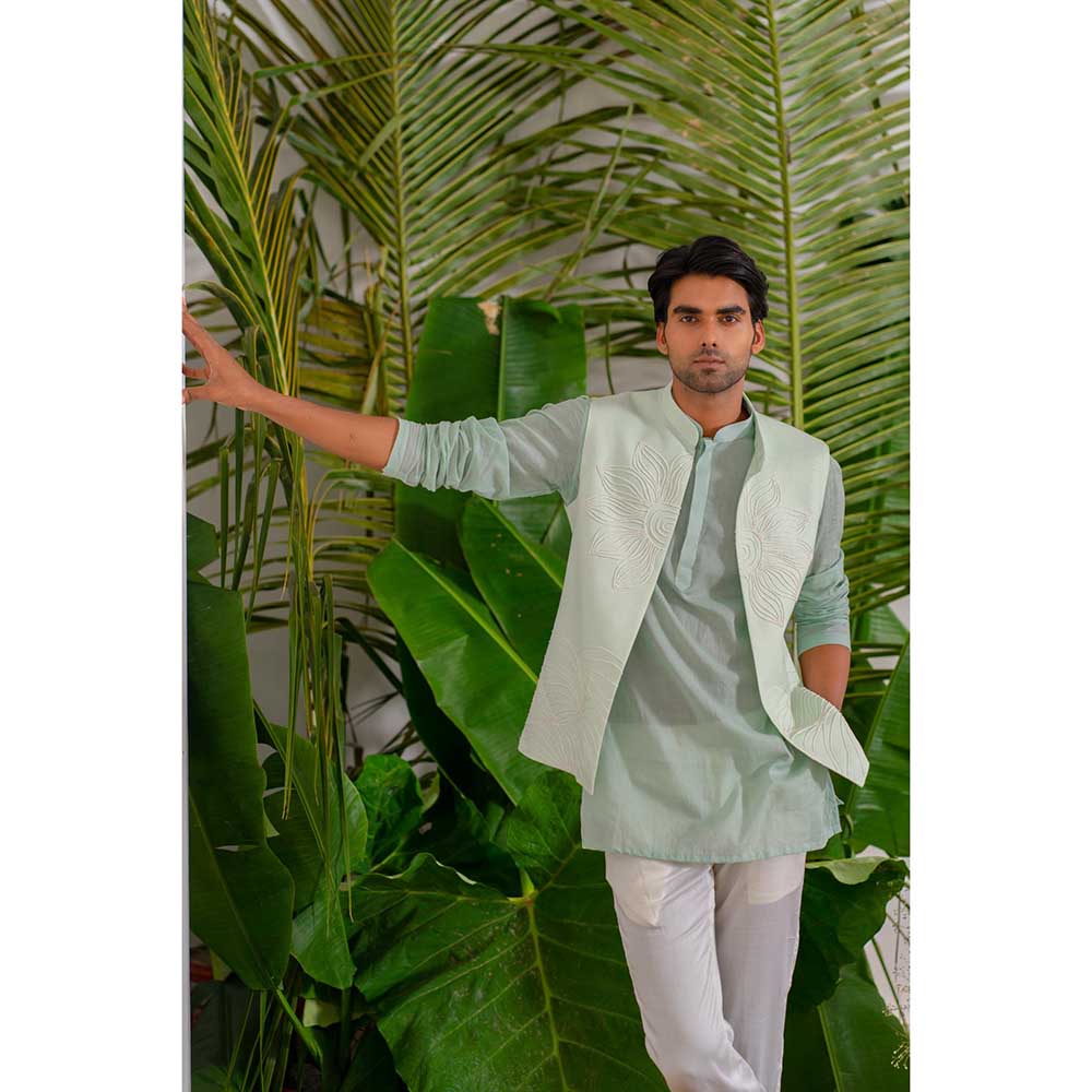Runit Gupta Blue Bloom Bundi Jacket