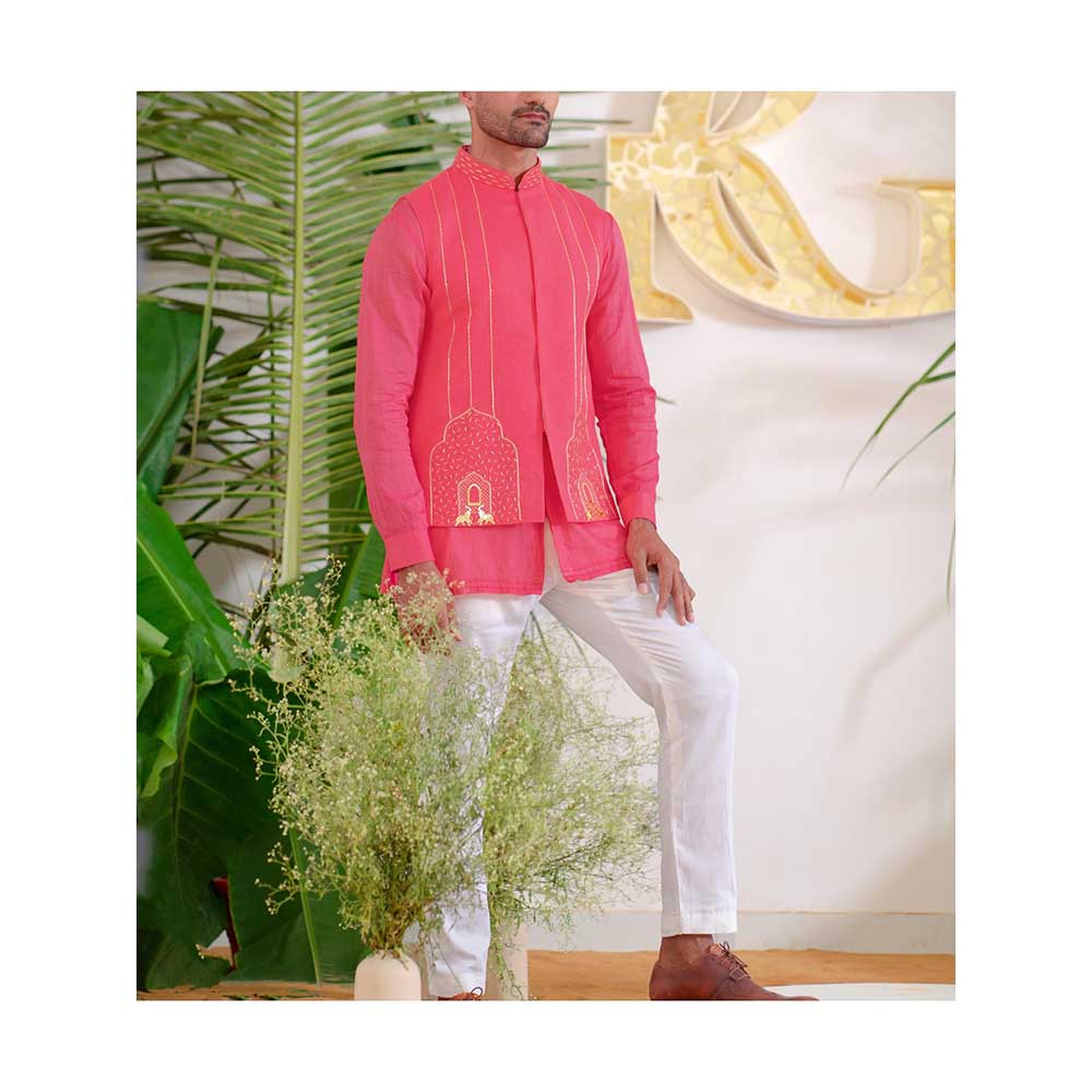Runit Gupta Hot Pink Arches Bundi Jacket