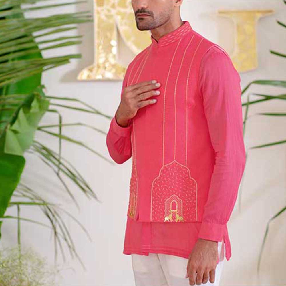 Runit Gupta Hot Pink Arches Bundi Jacket