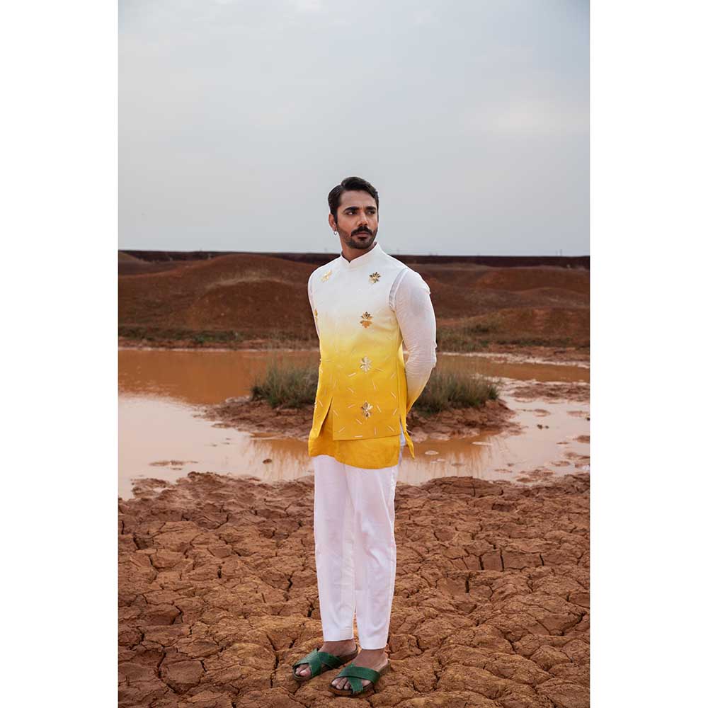 Runit Gupta Yellow Ombre Bundi Jacket