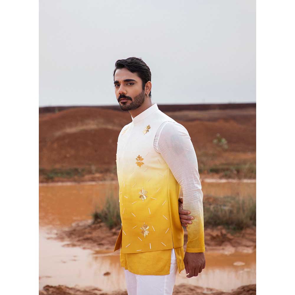 Runit Gupta Yellow Ombre Bundi Jacket