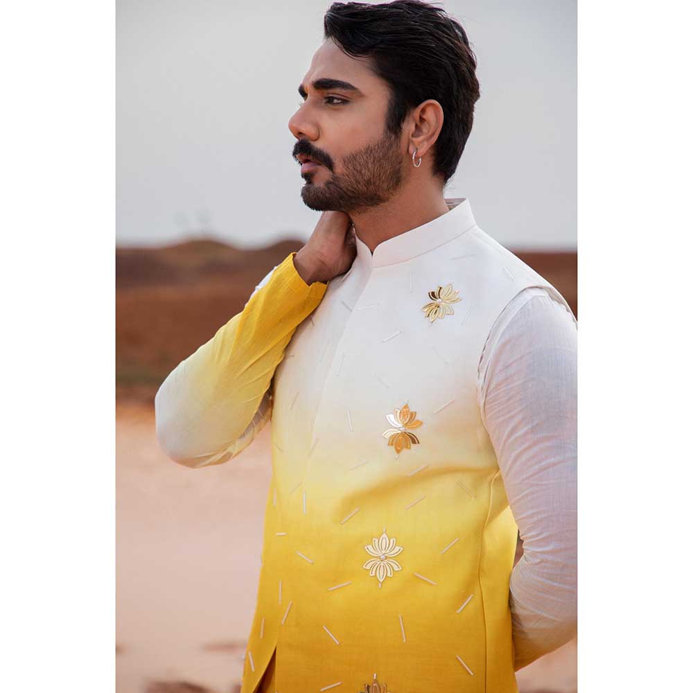 Runit Gupta Yellow Ombre Bundi Jacket