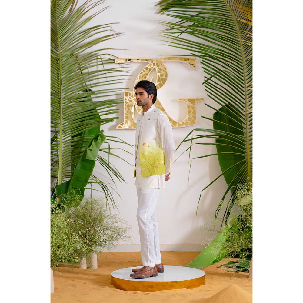 Runit Gupta Flora Aura Bundi Jacket with Kurta and Pant (Set of 3)