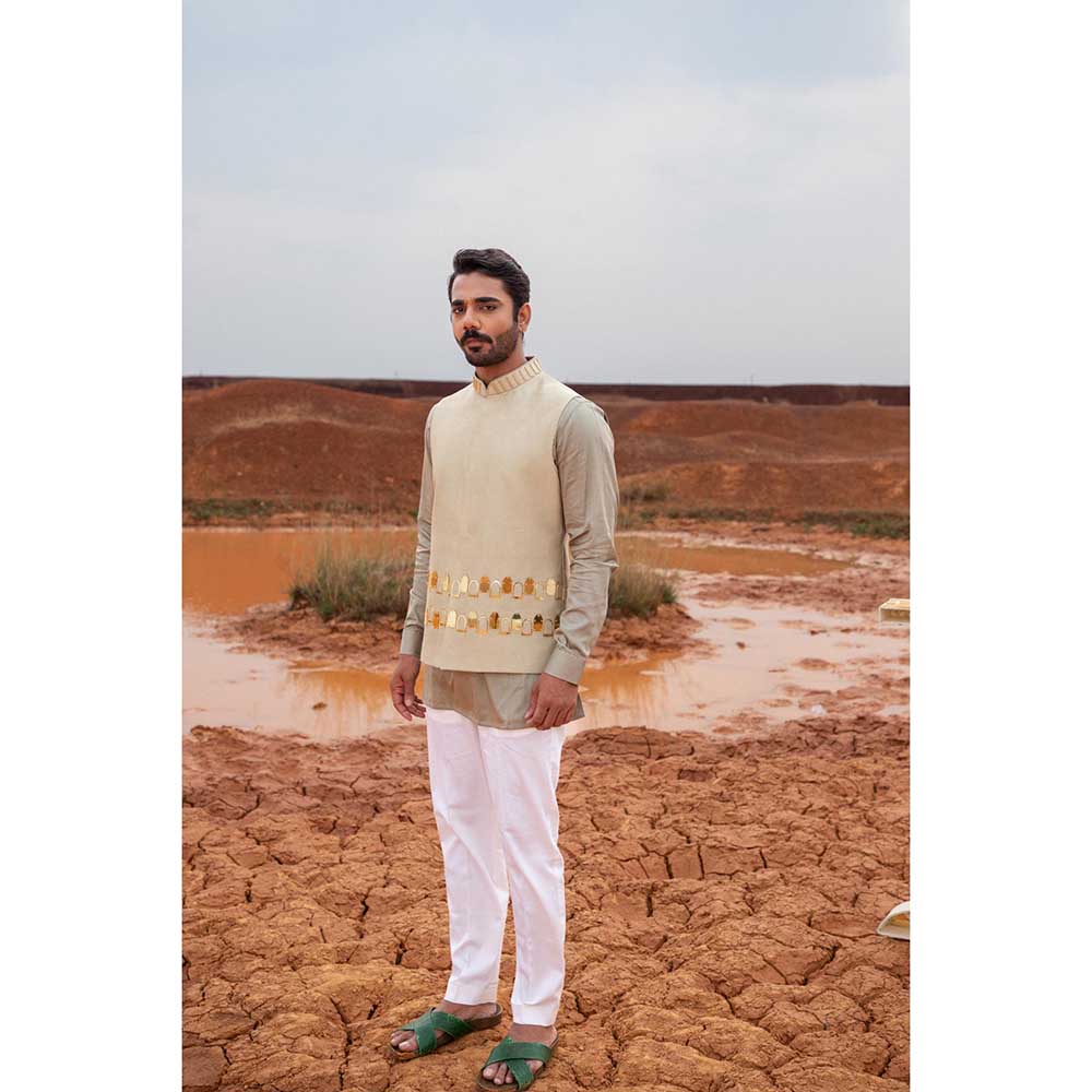Runit Gupta Misty Khidki Bundi Jacket with Kurta and Pant (Set of 3)