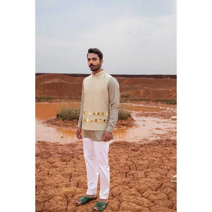Runit Gupta Misty Khidki Bundi Jacket with Kurta and Pant (Set of 3)